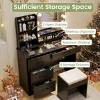 Coiffeuse, incluant un miroir, une lampe, une coiffeuse et une chaise, pour 4 personnes.
