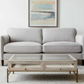 Table basse de rangement en bois massif doré transparent blanc cassé et fer forgé de 111,76 cm - 110,49 cm x 38,1 cm x 110,49 cm