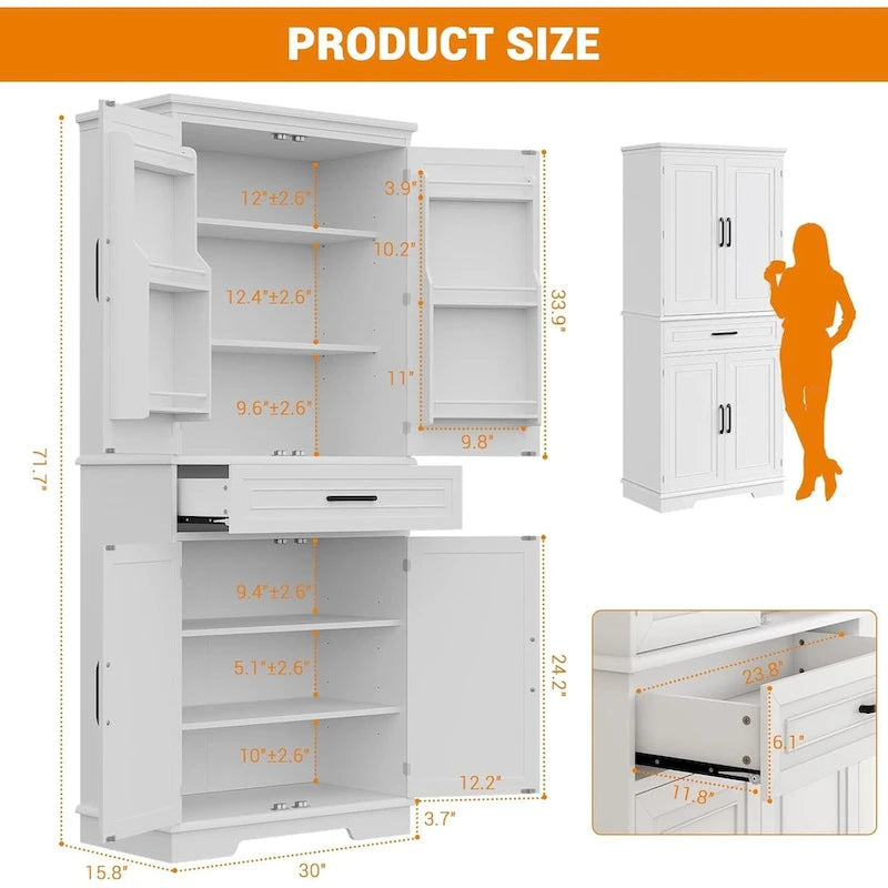 Meuble de Rangement de Cuisine de 183 cm pour Salle à Manger, Étagères Réglables