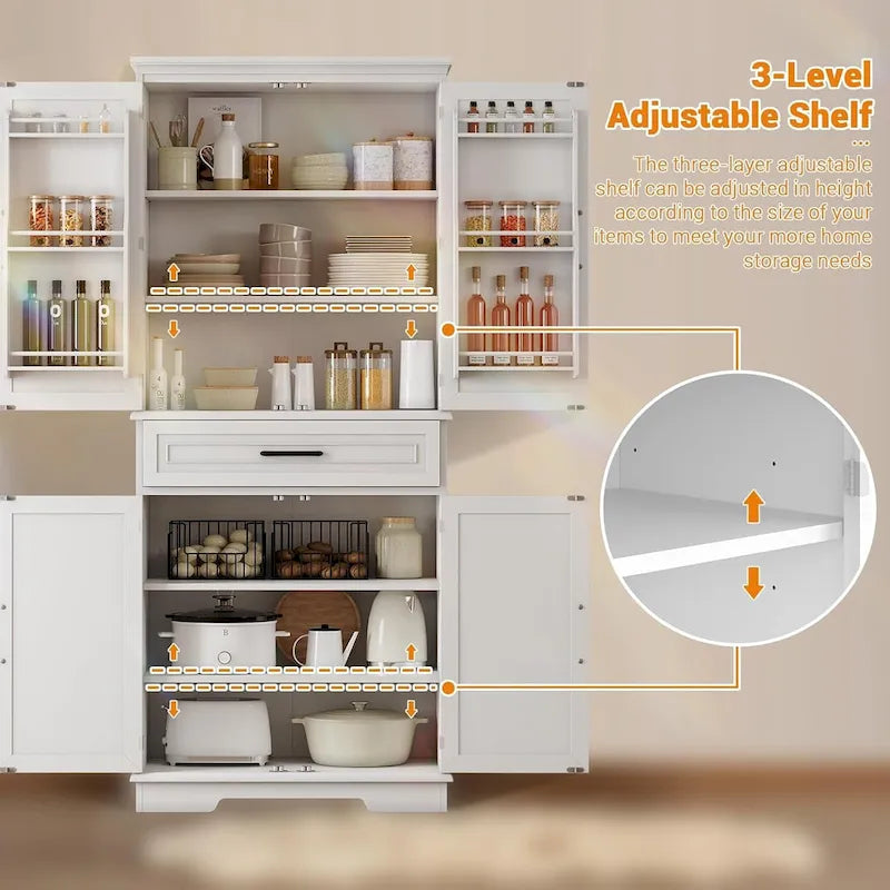 Meuble de Rangement de Cuisine de 183 cm pour Salle à Manger, Étagères Réglables