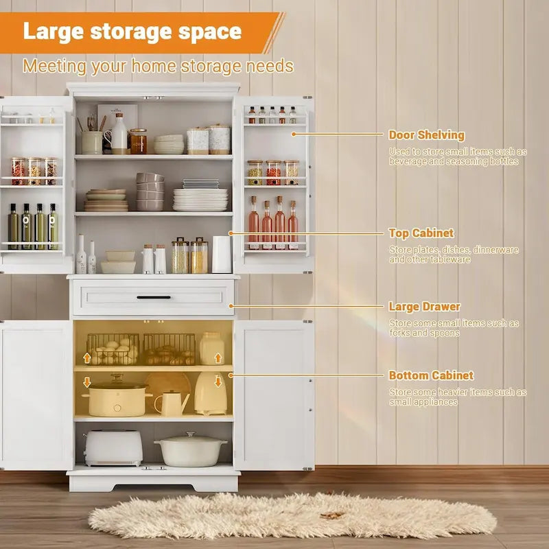 Meuble de Rangement de Cuisine de 183 cm pour Salle à Manger, Étagères Réglables