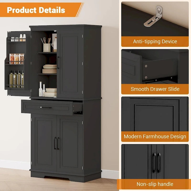Meuble de Rangement de Cuisine de 183 cm pour Salle à Manger, Étagères Réglables