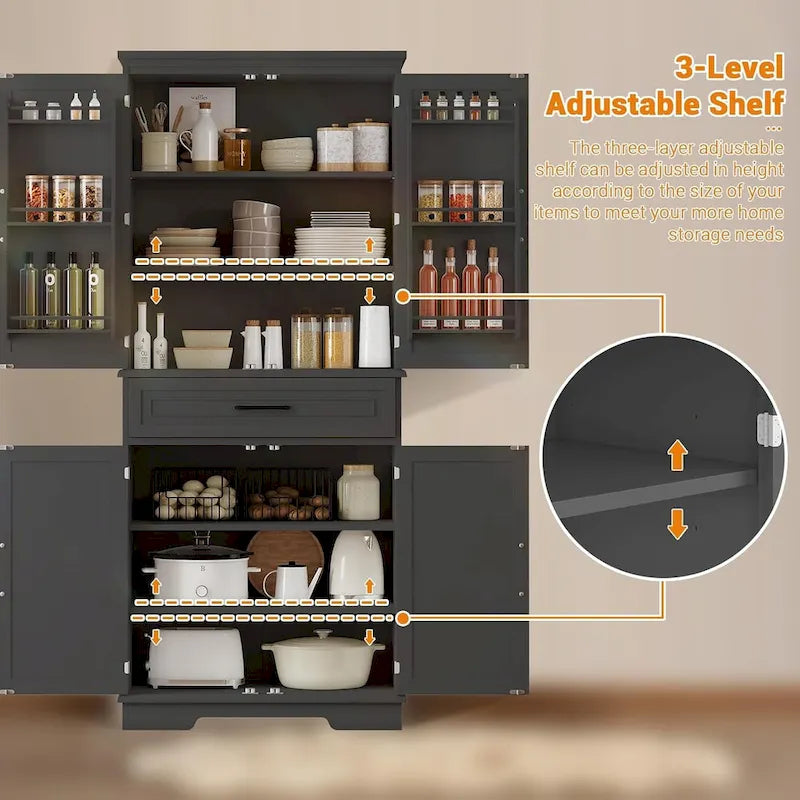 Meuble de Rangement de Cuisine de 183 cm pour Salle à Manger, Étagères Réglables