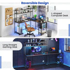 Bureau de jeu en L avec bande LED et multiprises intégrées – Voir les détails