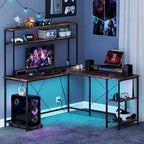 Bureau de jeu en L avec bande LED et multiprises intégrées – Voir les détails