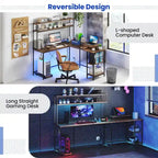 Bureau de jeu en L avec bande LED et multiprises intégrées – Voir les détails