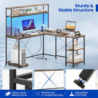 Bureau de jeu en L avec bande LED et multiprises intégrées – Voir les détails