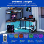 Bureau de jeu en L avec bande LED et multiprises intégrées – Voir les détails