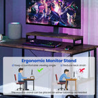 Bureau de jeu en L avec bande LED et multiprises intégrées – Voir les détails