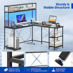Bureau de jeu en L avec bande LED et multiprises intégrées – Voir les détails