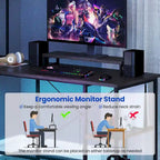 Bureau de jeu en L avec bande LED et multiprises intégrées – Voir les détails
