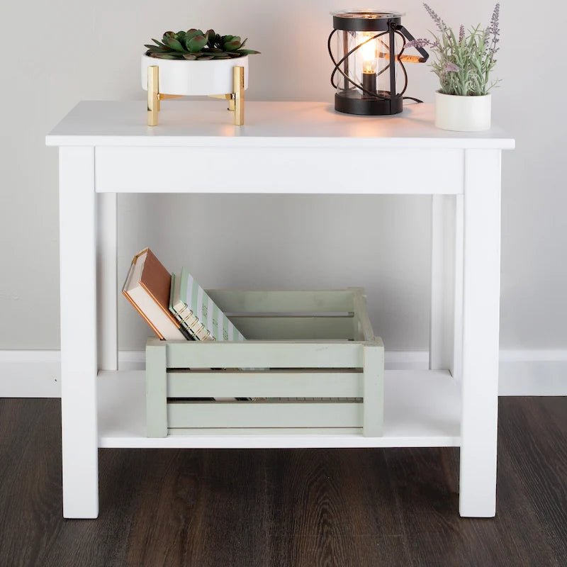 Petite table d'appoint étroite Lavish Home avec station de charge et étagère de rangement