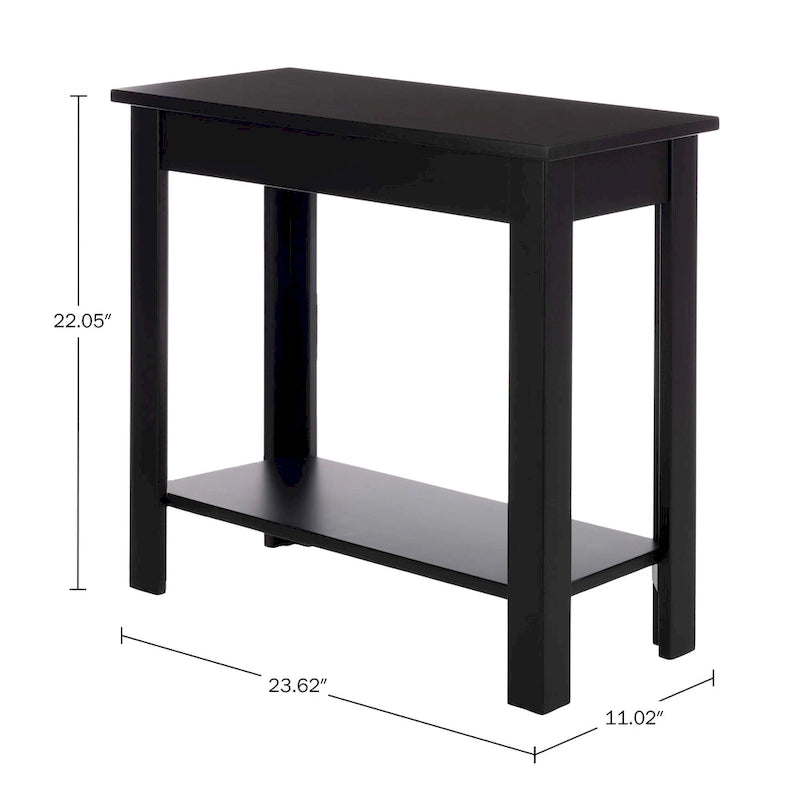 Petite table d'appoint étroite Lavish Home avec station de charge et étagère de rangement