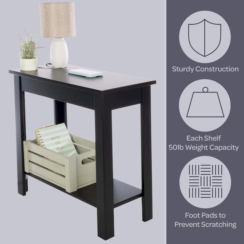 Petite table d'appoint étroite Lavish Home avec station de charge et étagère de rangement