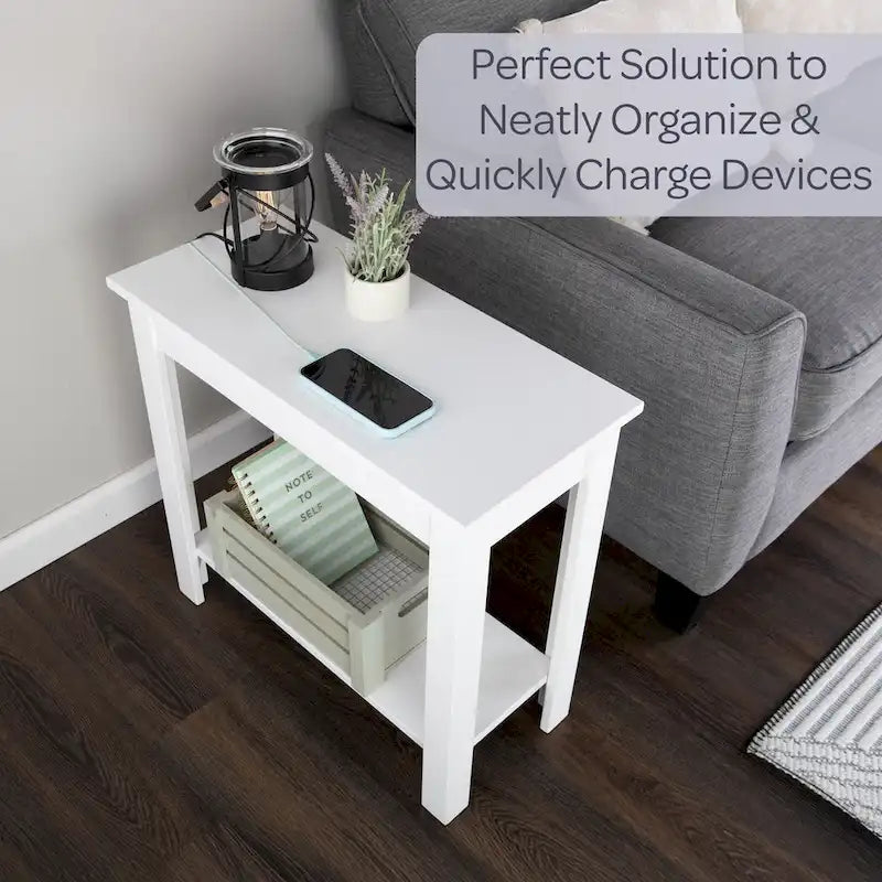 Petite table d'appoint étroite Lavish Home avec station de charge et étagère de rangement