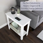Petite table d'appoint étroite Lavish Home avec station de charge et étagère de rangement