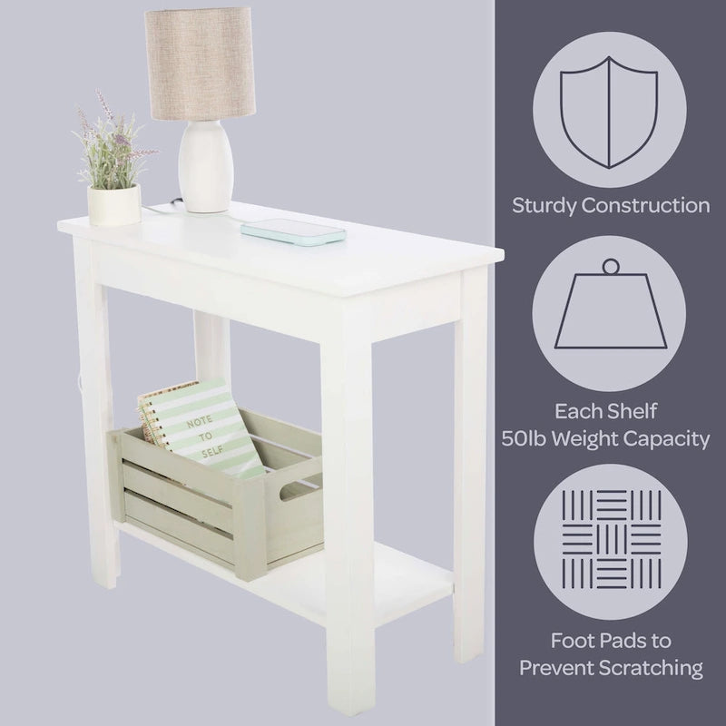 Petite table d'appoint étroite Lavish Home avec station de charge et étagère de rangement