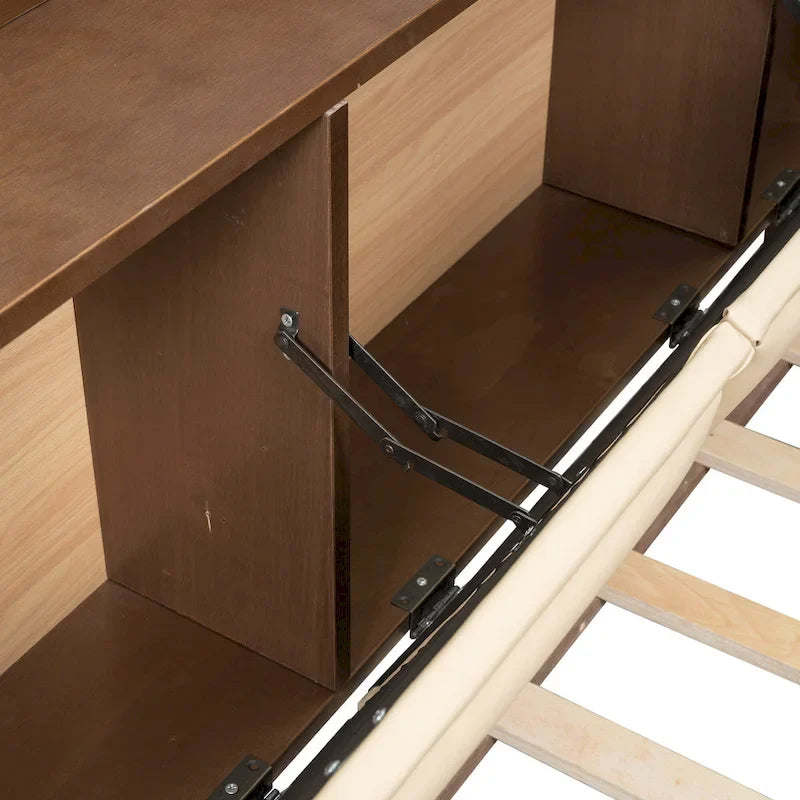 Lit de repos double en bois avec tête de lit rembourrée, ports USB et 2 tiroirs