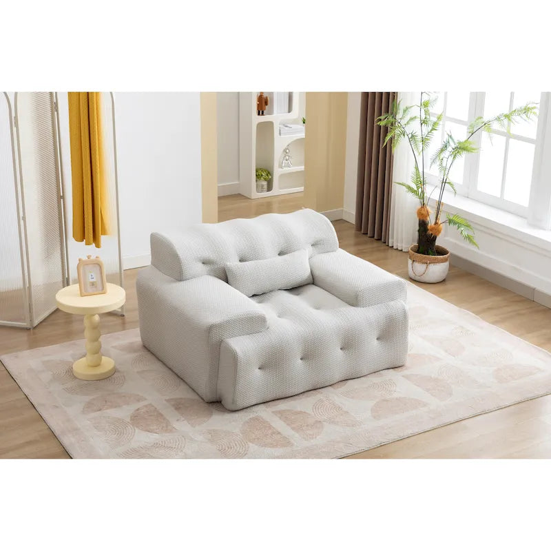 Fauteuil d'appoint capitonné moderne beige 53,15 boutons avec mousse pure et grand coussin pour salon