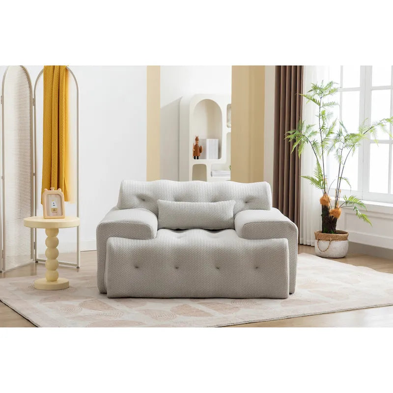 Fauteuil d'appoint capitonné moderne beige 53,15 boutons avec mousse pure et grand coussin pour salon