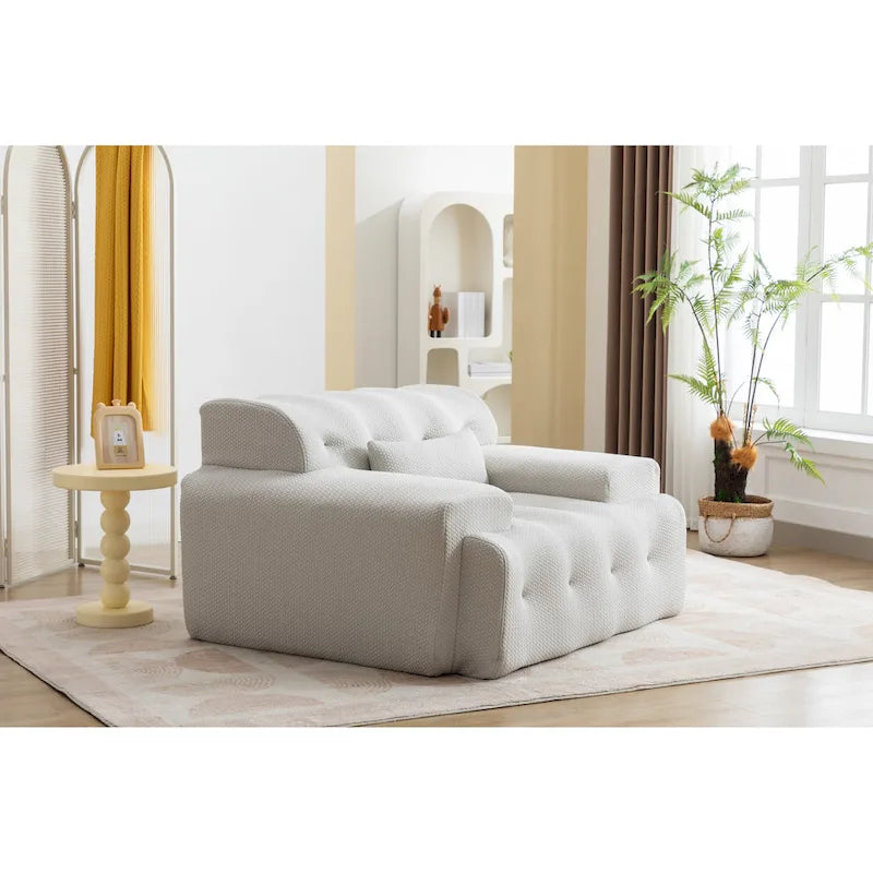 Fauteuil d'appoint capitonné moderne beige 53,15 boutons avec mousse pure et grand coussin pour salon