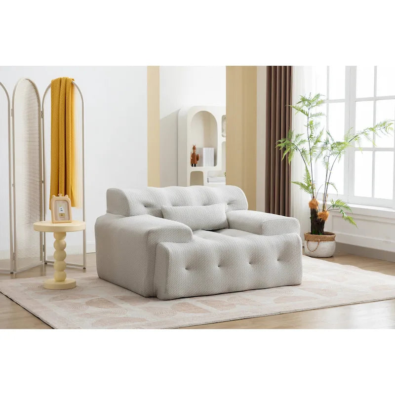 Fauteuil d'appoint capitonné moderne beige 53,15 boutons avec mousse pure et grand coussin pour salon