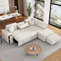 Canapé d'angle 4 places en L de 86,6 po avec lit gigogne, pouf mobile, ports USB et table rabattable avec porte-gobelets