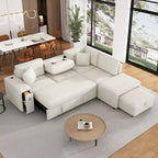 Canapé d'angle 4 places en L de 86,6 po avec lit gigogne, pouf mobile, ports USB et table rabattable avec porte-gobelets