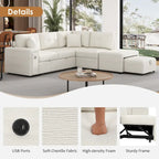 Canapé d'angle 4 places en L de 86,6 po avec lit gigogne, pouf mobile, ports USB et table rabattable avec porte-gobelets