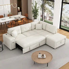 Canapé d'angle 4 places en L de 86,6 po avec lit gigogne, pouf mobile, ports USB et table rabattable avec porte-gobelets