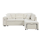 Canapé d'angle 4 places en L de 86,6 po avec lit gigogne, pouf mobile, ports USB et table rabattable avec porte-gobelets