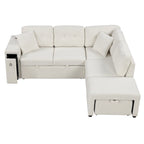Canapé d'angle 4 places en L de 86,6 po avec lit gigogne, pouf mobile, ports USB et table rabattable avec porte-gobelets