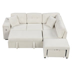 Canapé d'angle 4 places en L de 86,6 po avec lit gigogne, pouf mobile, ports USB et table rabattable avec porte-gobelets