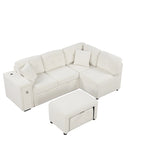 Canapé d'angle 4 places en L de 86,6 po avec lit gigogne, pouf mobile, ports USB et table rabattable avec porte-gobelets