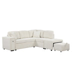 Canapé d'angle 4 places en L de 86,6 po avec lit gigogne, pouf mobile, ports USB et table rabattable avec porte-gobelets
