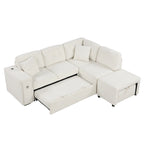 Canapé d'angle 4 places en L de 86,6 po avec lit gigogne, pouf mobile, ports USB et table rabattable avec porte-gobelets