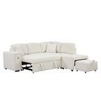 Canapé d'angle 4 places en L de 86,6 po avec lit gigogne, pouf mobile, ports USB et table rabattable avec porte-gobelets