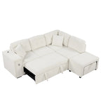 Canapé d'angle 4 places en L de 86,6 po avec lit gigogne, pouf mobile, ports USB et table rabattable avec porte-gobelets