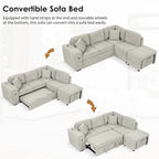 Canapé d'angle 4 places en L de 86,6 po avec lit gigogne, pouf mobile, ports USB et table rabattable avec porte-gobelets