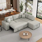 Canapé d'angle 4 places en L de 86,6 po avec lit gigogne, pouf mobile, ports USB et table rabattable avec porte-gobelets