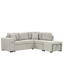 Canapé d'angle 4 places en L de 86,6 po avec lit gigogne, pouf mobile, ports USB et table rabattable avec porte-gobelets