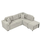 Canapé d'angle 4 places en L de 86,6 po avec lit gigogne, pouf mobile, ports USB et table rabattable avec porte-gobelets