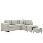 Canapé d'angle 4 places en L de 86,6 po avec lit gigogne, pouf mobile, ports USB et table rabattable avec porte-gobelets