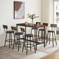 Ensemble de salle à manger rustique 7 pièces avec table rectangulaire et chaises de bar en cuir PU