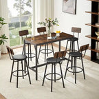 Ensemble de salle à manger rustique 7 pièces avec table rectangulaire et chaises de bar en cuir PU