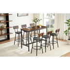 Ensemble de salle à manger rustique 7 pièces avec table rectangulaire et chaises de bar en cuir PU