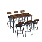 Ensemble de salle à manger rustique 7 pièces avec table rectangulaire et chaises de bar en cuir PU