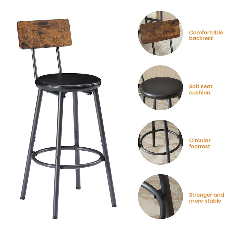 Ensemble de salle à manger rustique 7 pièces avec table rectangulaire et chaises de bar en cuir PU