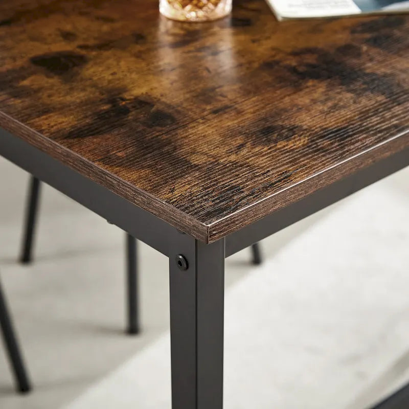 Ensemble de salle à manger rustique 7 pièces avec table rectangulaire et chaises de bar en cuir PU