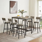 Ensemble de salle à manger rustique 7 pièces avec table rectangulaire et chaises de bar en cuir PU